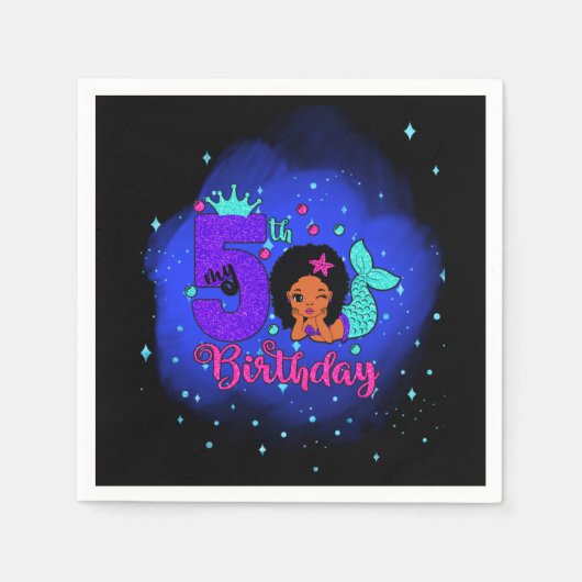 マイ5誕生日マーメイド スタンダードカクテルナプキン (正面)