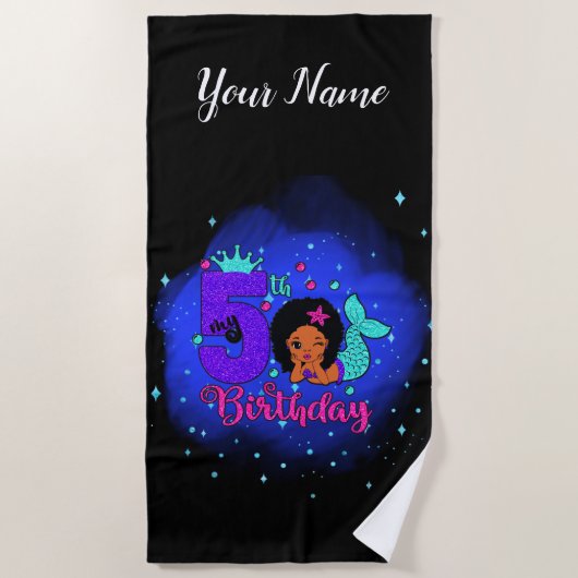 マイ5誕生日マーメイド ビーチタオル (正面)
