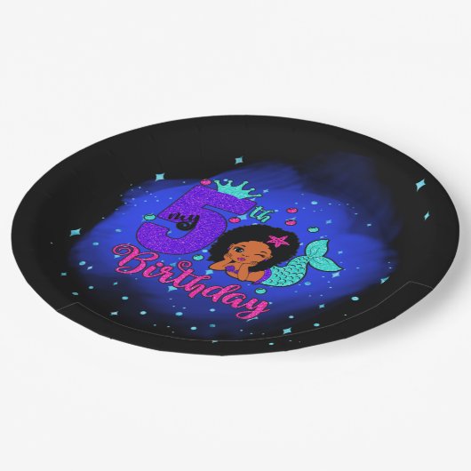 マイ5誕生日マーメイド ペーパープレート (アングル)