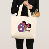 マイ6誕生日ガールアフロヘアピンクグリッター弓 ラージトートバッグ (正面(商品))