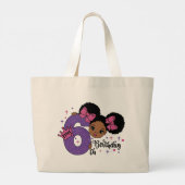 マイ6誕生日ガールアフロヘアピンクグリッター弓 ラージトートバッグ (裏面)