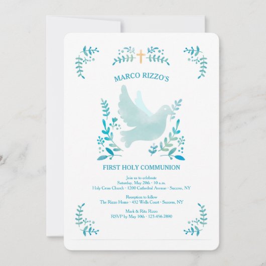 マイ·ファースト·コミュニオン·ブルー 招待状 (正面)