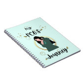 マイPCOSジャーニー – 女性とティール（緑がかった色）リボン金ゴールド ノートブック (右側)