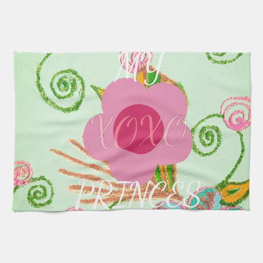 マイXOXOリトルプリンセスフローラアートプリントデザイン キッチンタオル (横)