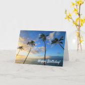 マウイの夕日とヤシの木のグリーティングカード カード (黄色い花)