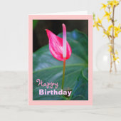 マウイの熱帯赤いアンスリウム属、誕生日 カード (黄色い花)