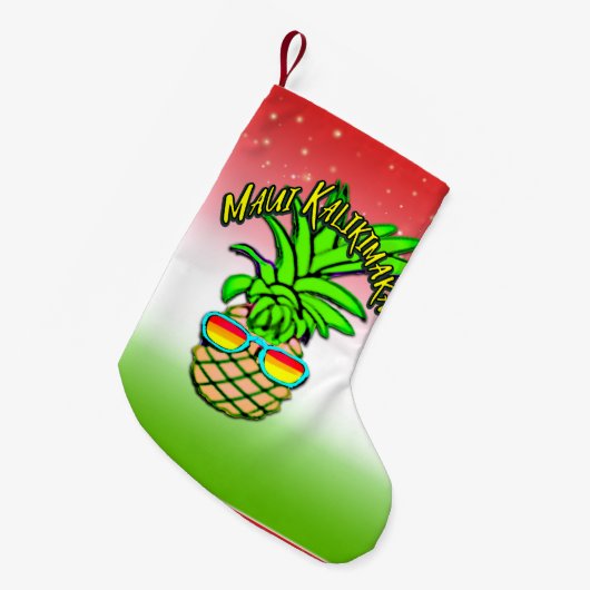マウイカリキマカプンハワイアンクリスマスパイナップル スモールクリスマスストッキング (正面 (吊り時))