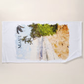 マウイハワイウォーターカラーイラストレーション旅行 ビーチタオル (正面)