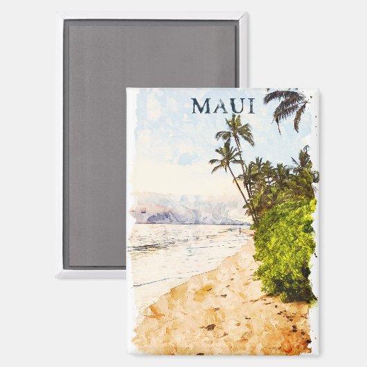マウイハワイウォーターカラーイラストレーション旅行 マグネット (正面/裏面)