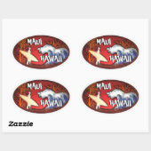 マウイハワイ白サーファー波アートステッカー 楕円形シール (シート)