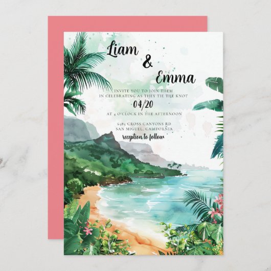 マウイハワイ結婚式招待状行先結婚式 招待状 (正面/裏面)