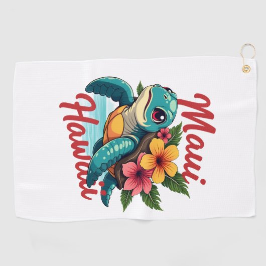 マウイハワイTシャツガールガールウィメンキッズシータートルハウ ゴルフタオル (横)