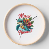 マウイハワイTシャツガールガールウィメンキッズシータートルハウ 壁時計 (正面)