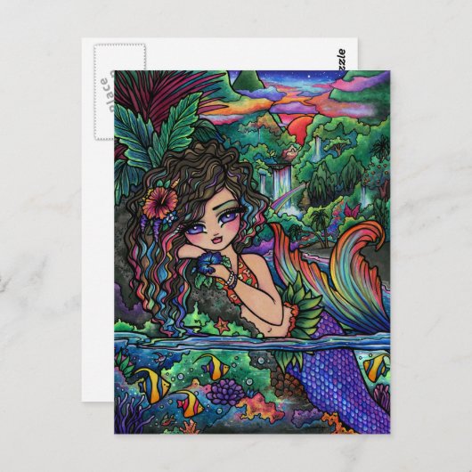 マウイマーメイドハワイアンガールファンタジーアートポストカード ポストカード (正面/裏面)
