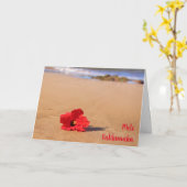 マウイレッドハイビスカスオンザビーチクリスマス カード (黄色い花)