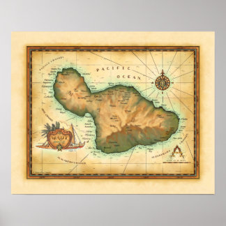 マウイ島のハワイアン地図 ポスター