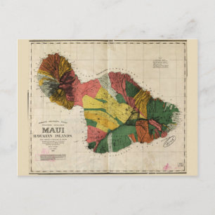 マウイ島の地図ハワイアン(1885) ポストカード