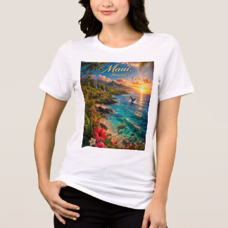 マウイ島ハワイ島のトロピカルコーストライン旅行ポスター トライブレンドTシャツ
