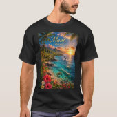 マウイ島ハワイ島の熱帯海岸線の旅行ポスター Tシャツ (正面)