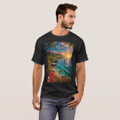 マウイ島ハワイ島の熱帯海岸線の旅行ポスター Tシャツ (正面フル)