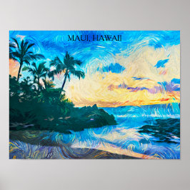 マウイ島ハワイ油絵イラスト 旅行 ポスター