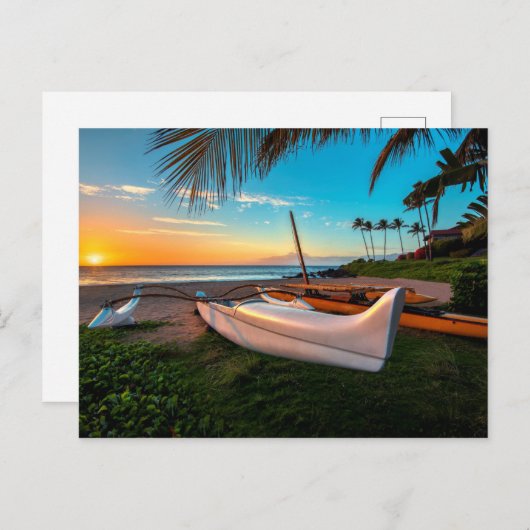 マウイ島南部のビーチに沈む夕日 | マウイ島, ハワイ ポストカード (正面/裏面)