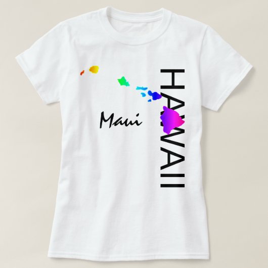マウイ島 – ハワイ諸島ネオンレインボー Tシャツ (デザイン正面)