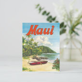 マウイ島, ハワイ, ビンテージなビーチのボート, 旅行 ポストカード (スタンド正面)