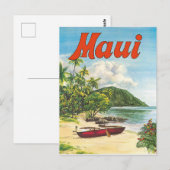 マウイ島, ハワイ, ビンテージなビーチのボート, 旅行 ポストカード (正面/裏面)