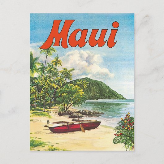 マウイ島, ハワイ, ビンテージなビーチのボート, 旅行 ポストカード (正面)