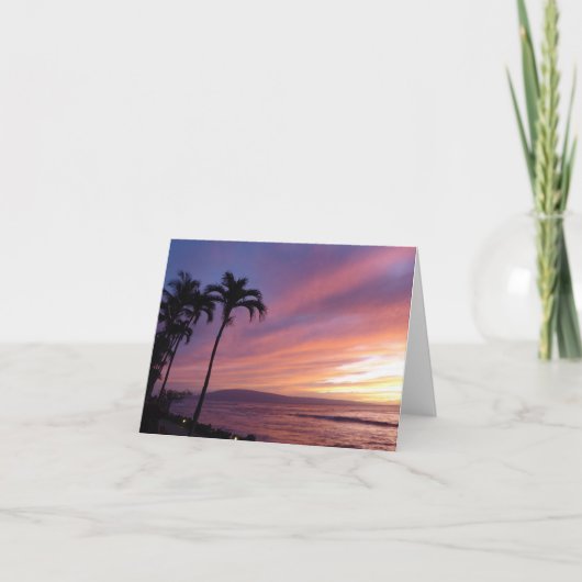 マウイ日没とヤシの木の折り畳みグリーティングカード カード (正面)