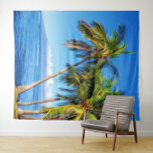 マウイ ハワイのモロキニと熱帯ヤシの木 タペストリー (インサイチュ(横))