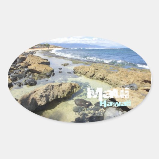 マウイ・ハワイの海岸線のシール 楕円形シール (正面)