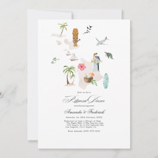 マウイ - ハワイ デスティネーション ウェディング リハーサル ディナー 招待状 (正面)