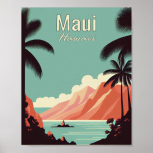 マウイ・ハワイ・ミニマル・ヴィンテージ旅行ポスター ポスター