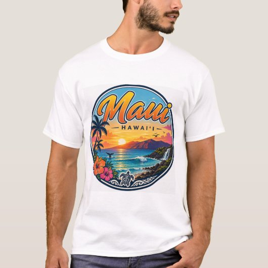 マウイ ハワイ レトロ トラベル ロゴ Tシャツ (正面)