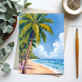 マウイ ビーチ ヤシの木 絵画 ポストカード