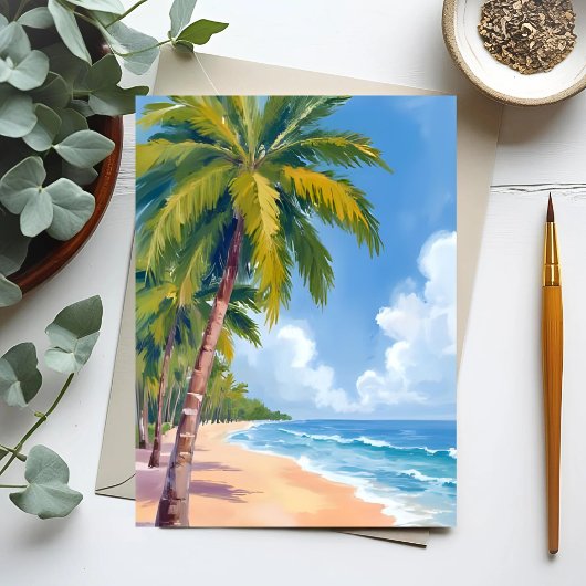 マウイ ビーチ ヤシの木 絵画 ポストカード