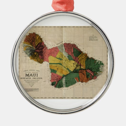 マウイ – ヴィンテージ古風ハワイのサーベイマップ， 1885 メタルオーナメント (正面)