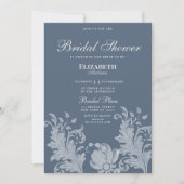 マウシンプルブブルーホワイトフローラレースブライダルシャワー 招待状 (正面)