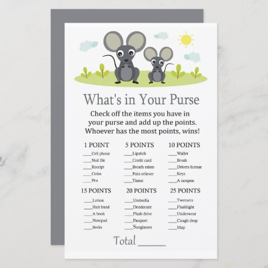 マウスあなたの財布ゲームの赤ちゃんシャワーの中に何がある (正面/裏面)