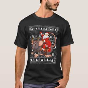 マウスおもしろいラットラバーサンタライディングラット醜いキリスト Tシャツ