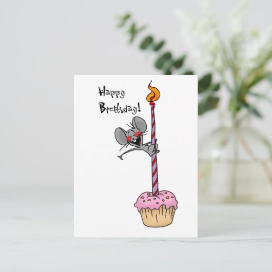 マウスおもしろい手描き誕生日デザイン ポストカード (スタンド正面)