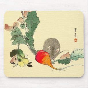 マウスおよび赤いラディッシュ、日本のな絵を描くc.1800s マウスパッド
