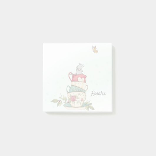 マウスかわいらし水彩緑カワイ  ポストイット (正面)