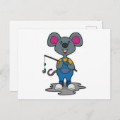 マウスがフィッシャーとして釣竿を持って ポストカード (正面/裏面)