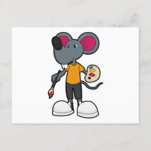 マウスが画家になって絵の具と筆で描く ポストカード