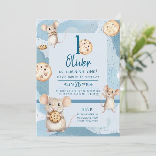 マウスとクッキーの誕生日招待状 招待状 (スタンド正面)