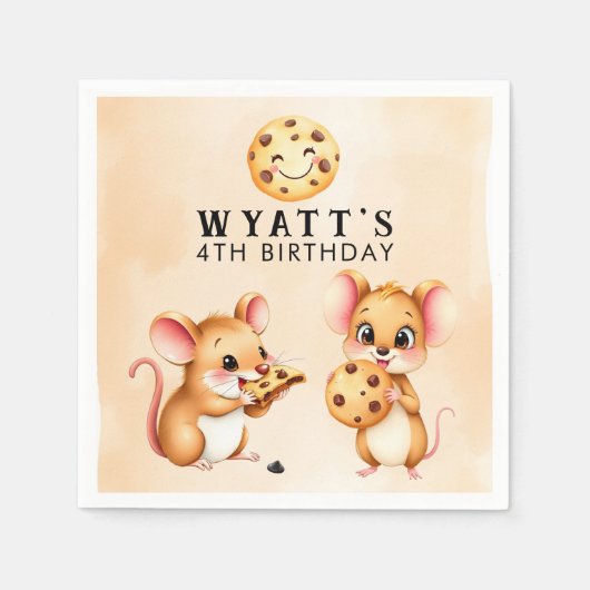 マウスとクッキーテーマ誕生日パーティー スタンダードカクテルナプキン (正面)