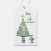 マウスとクリスマスツリー「クリスマスを持っている」ネズミ ギフトタグ (正面)
